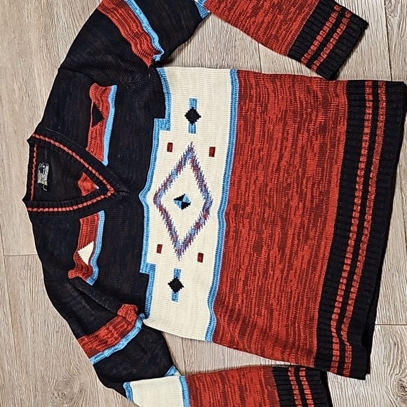 Vintage 70s JCPenny Rust & Brown V Neck Southwest Aztec Knit Pullover Sweater - Picture 12 of 16